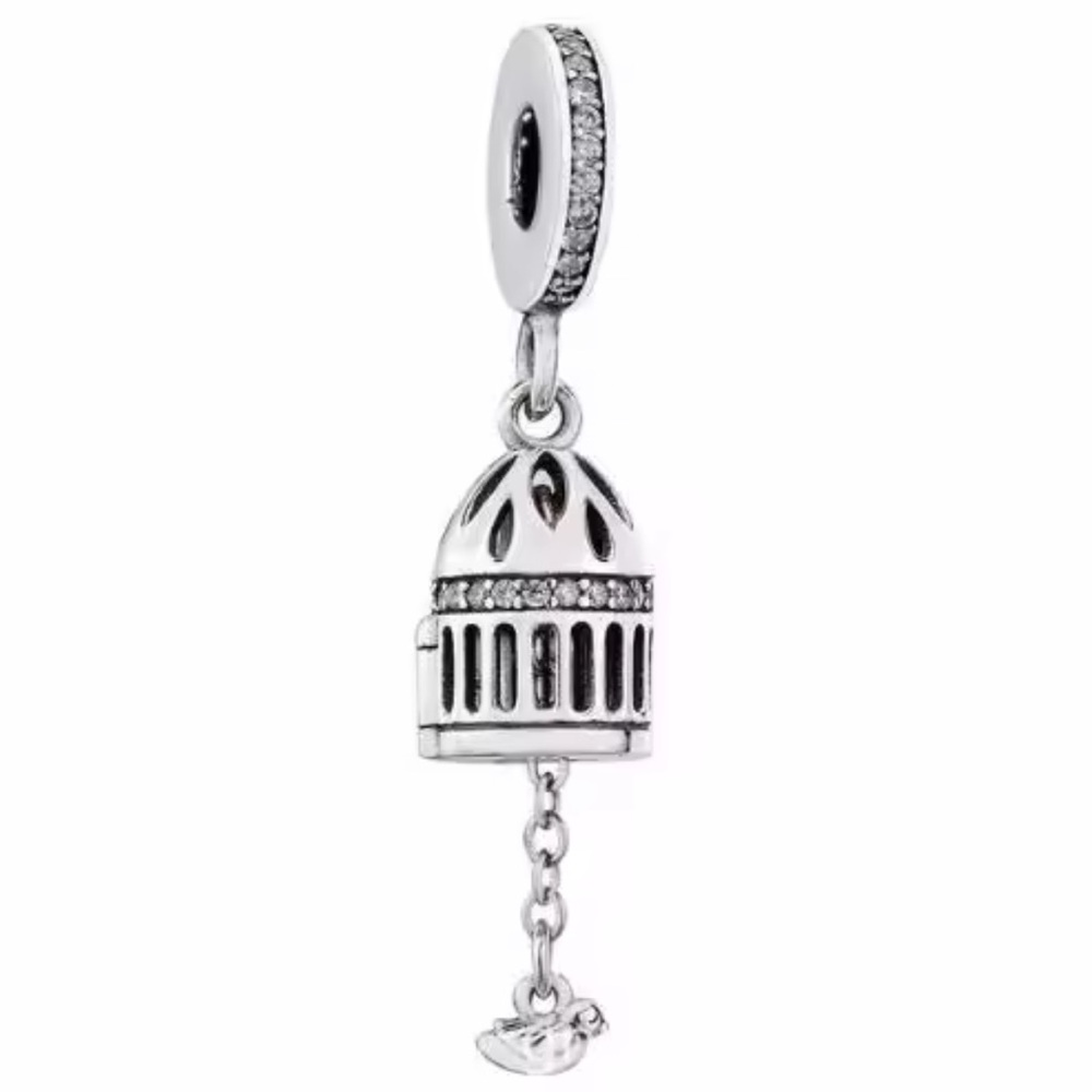 NWOT Bird & Birdcage Free as a Bird Dangle Charm Sterling Silver 925